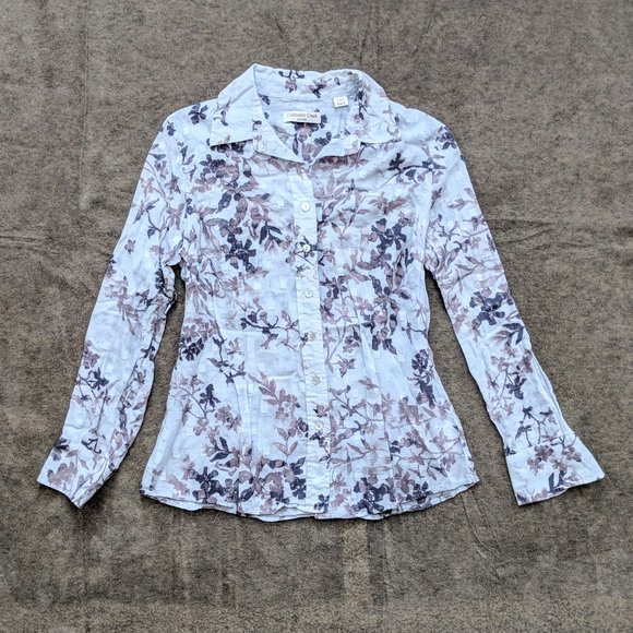 Coldwater Creek Shaped Floral Blue Button Down Shirt Women's Size PS or PM - Picture 2 of 8
